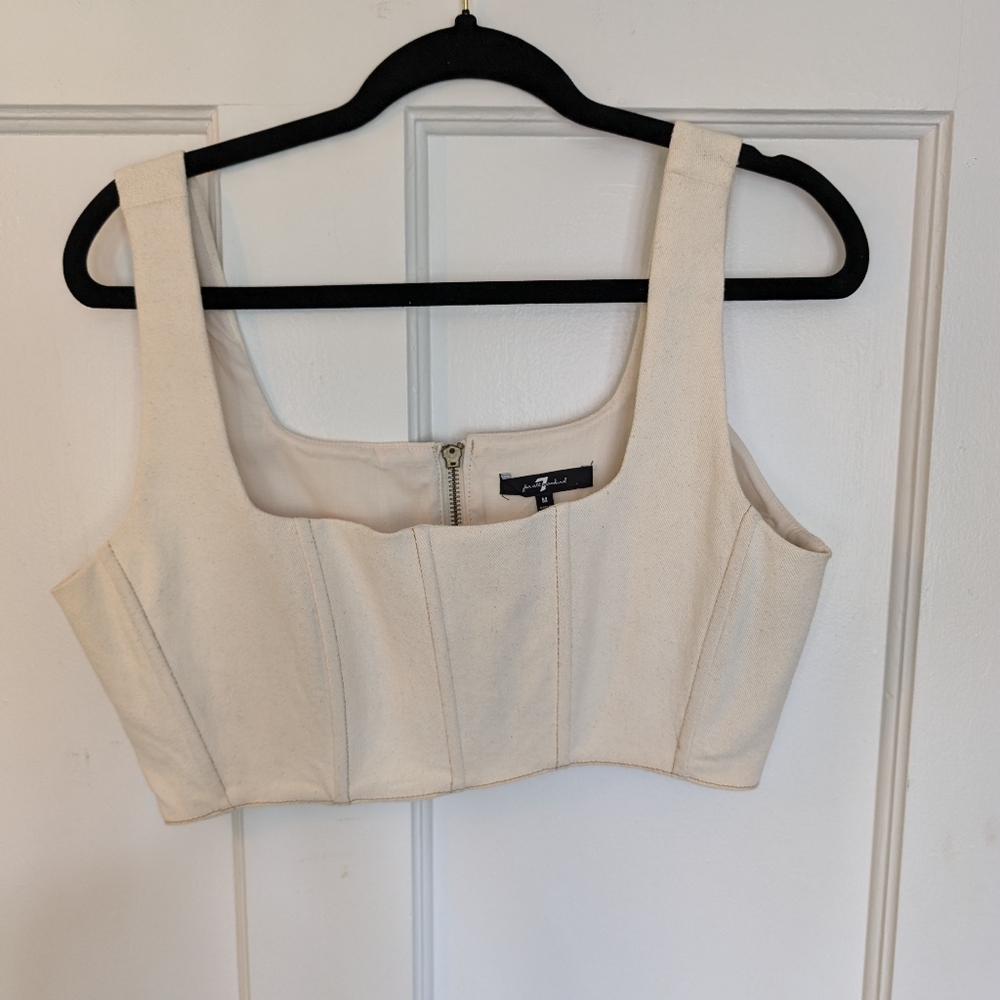 Off White Cream Denim Corset Crop Top - 7 for All Mankind